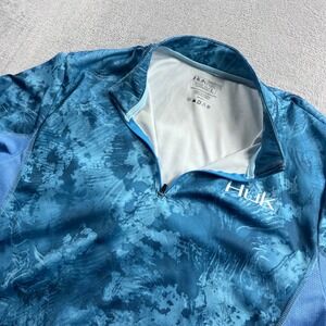 Huk Fishing Shirt Mens L Blue Camo Performance Quarter Zip Long Sleeve Pullover